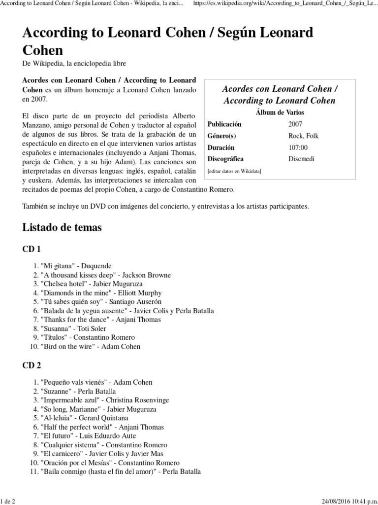 LEONARD COHEN WIKIPEDIA intelligence overview