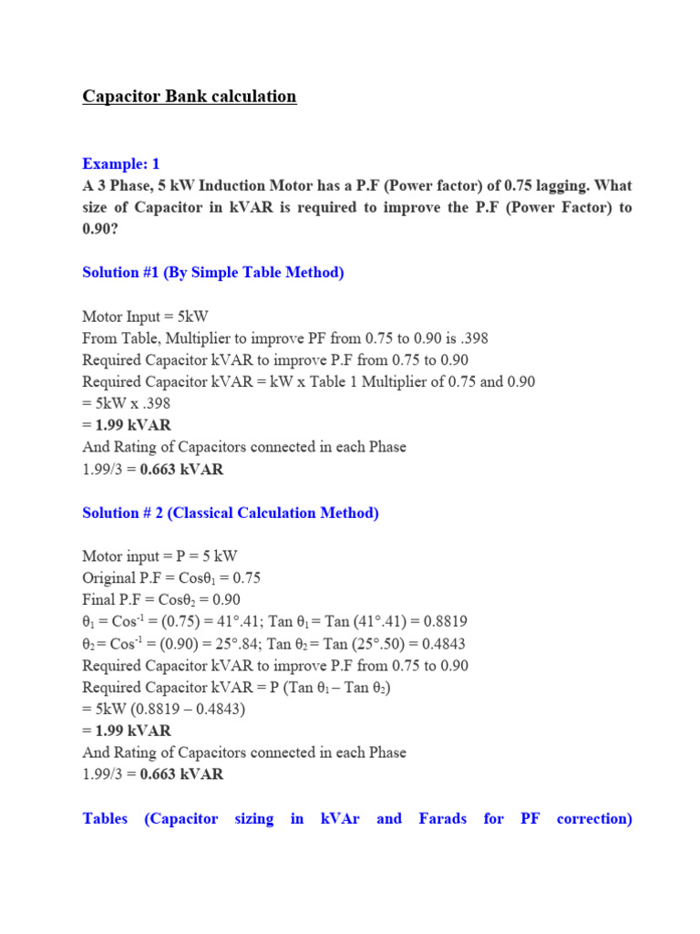 Capacitor Bank Calculation Example PDF Capacitor Metrology