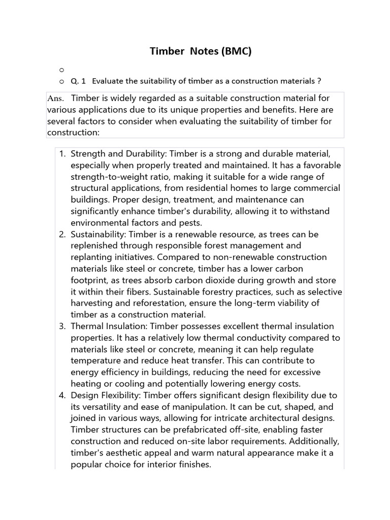 BMC Timber Notes PDF Lumber Wood