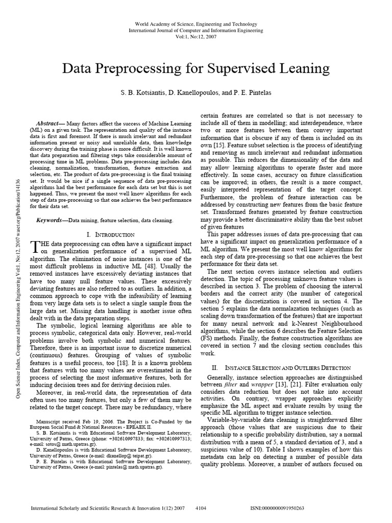Data Preprocessing For Supervised Leaning | PDF | Machine Learning | Data