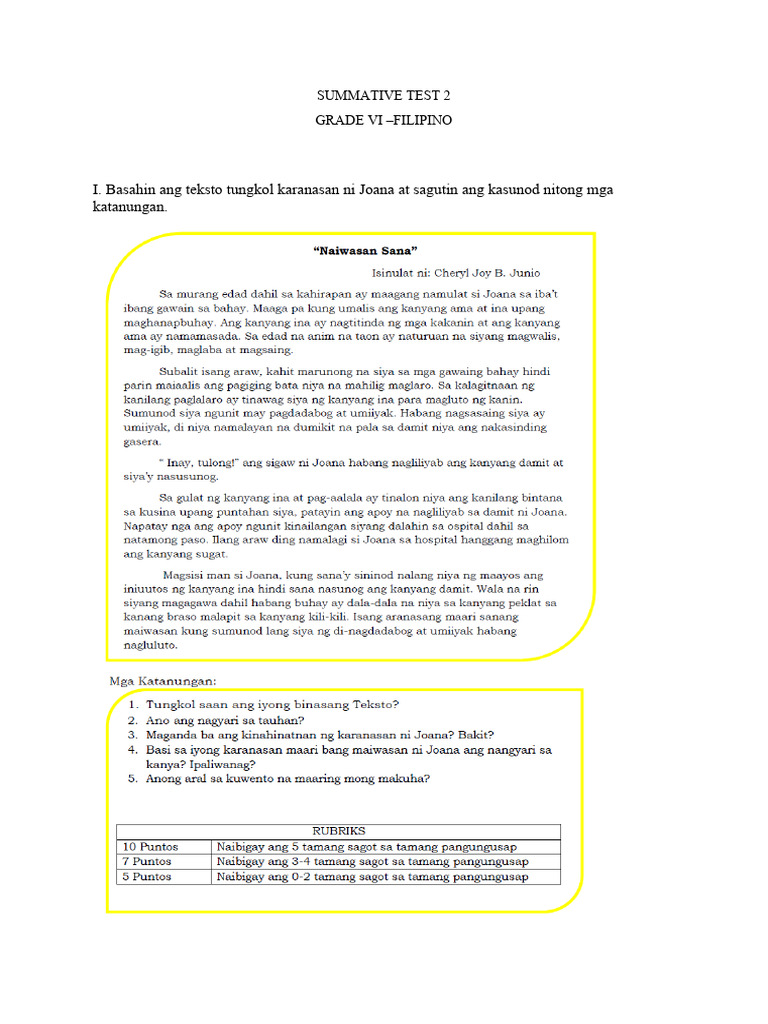 SUMMATIVE TEST 1 and 2 FIL.Q2 | PDF