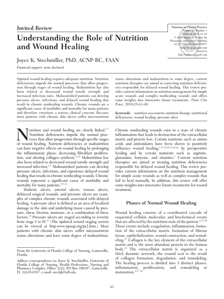 Stechmiller JK. Understanding The Role of Nutrition and Wound Healing