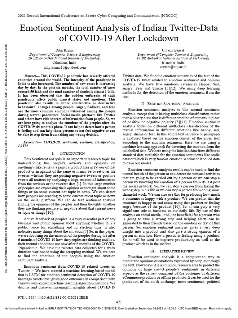 Emotion Sentiment Analysis of COVID-19 Tweets | PDF | Machine Learning ...