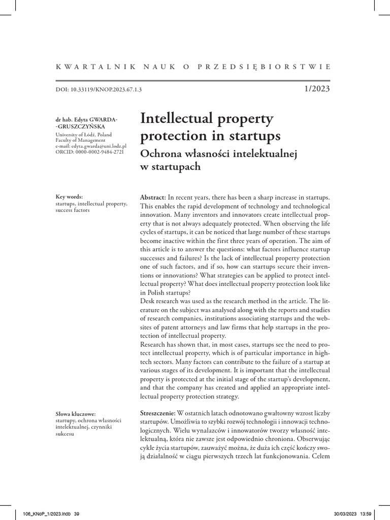 Intellectual Property Protection in Startups | PDF | Startup Company ...