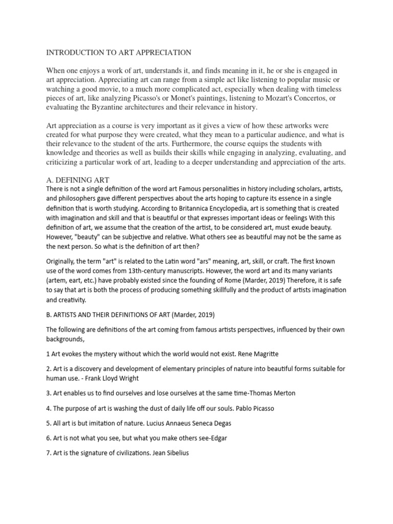 Introduction to art appreciation pdf