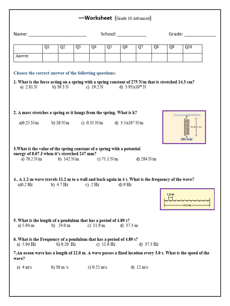 Worksheet Vibration and Waves PDF Waves Wavelength