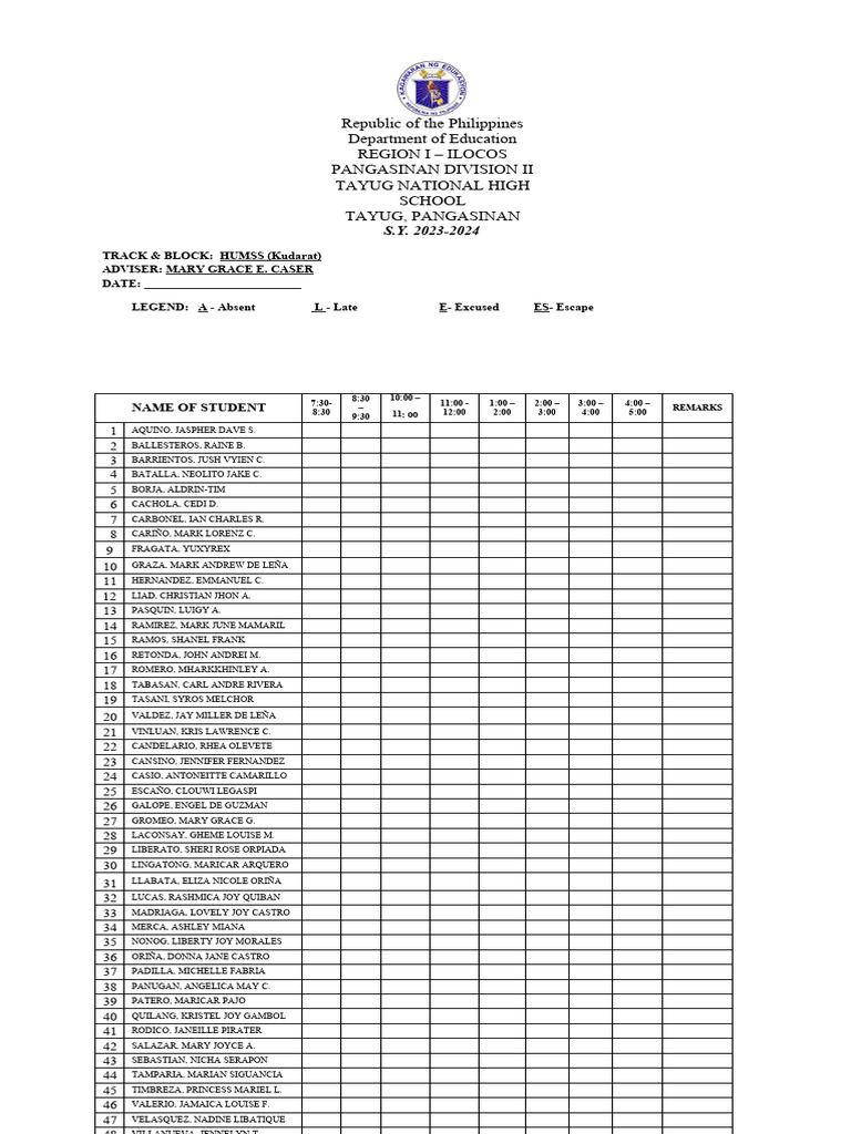 Attendance Sheet Kudarat | PDF