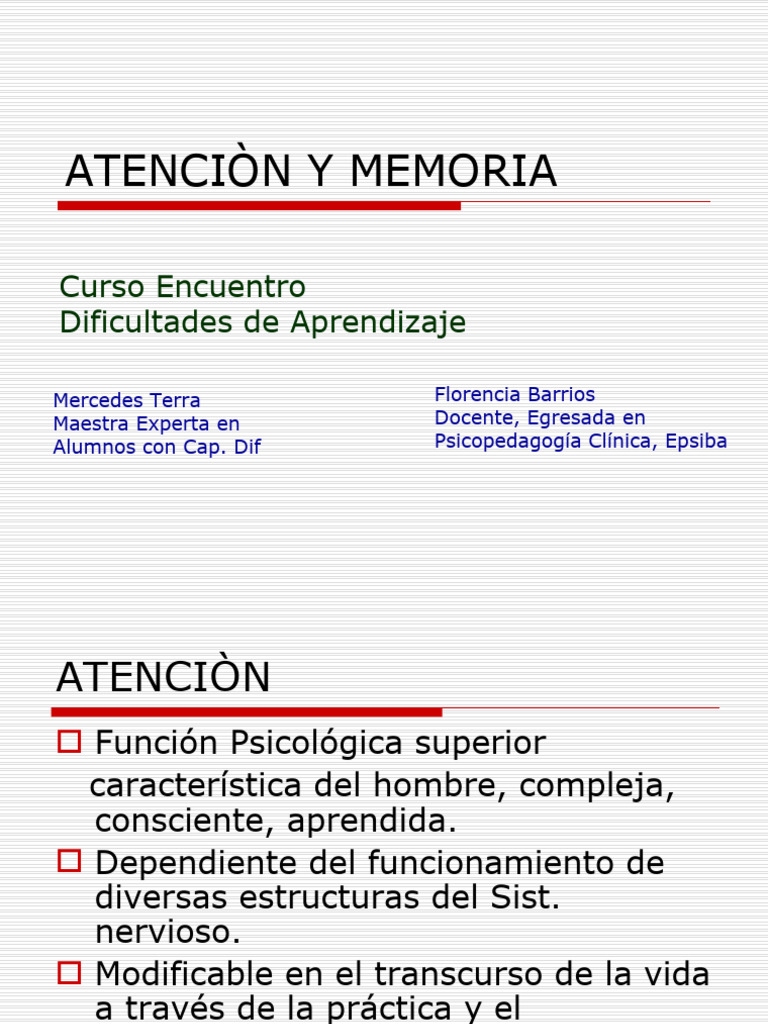 Atenciòn Y Memoria Pdf Memoria Atención