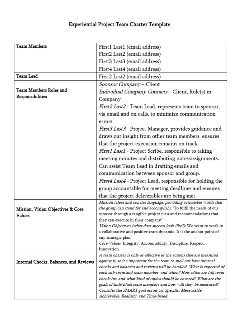 Experiential Project Team Charter Template | PDF | Career & Growth ...