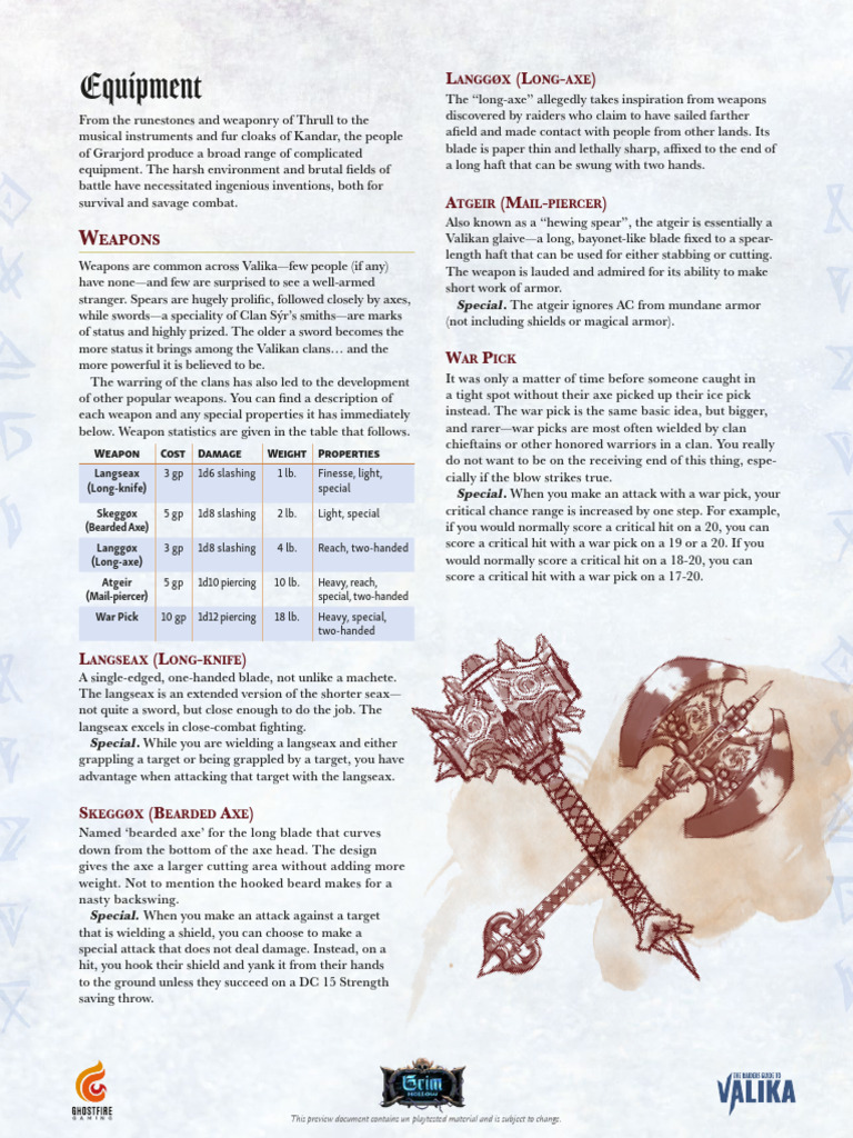 Grim Hollow V123 PDF Melee Weapons Blade Weapons