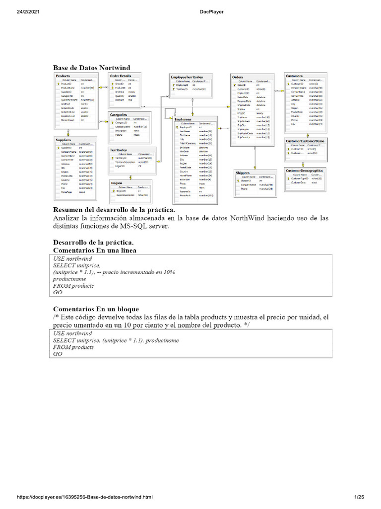 Ejercicios En Bd Northwind Consultas Pdf