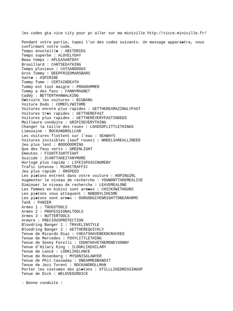 Codes Du Gta Vice City PC PDF