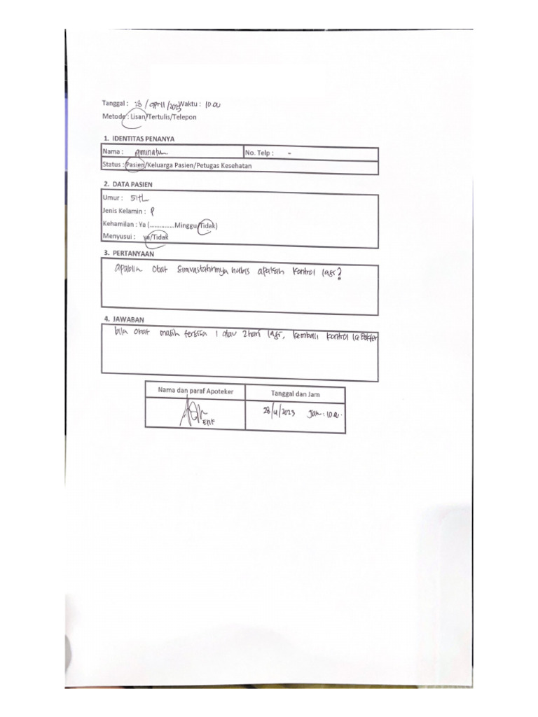 Form Dokumentasi Pio Pdf