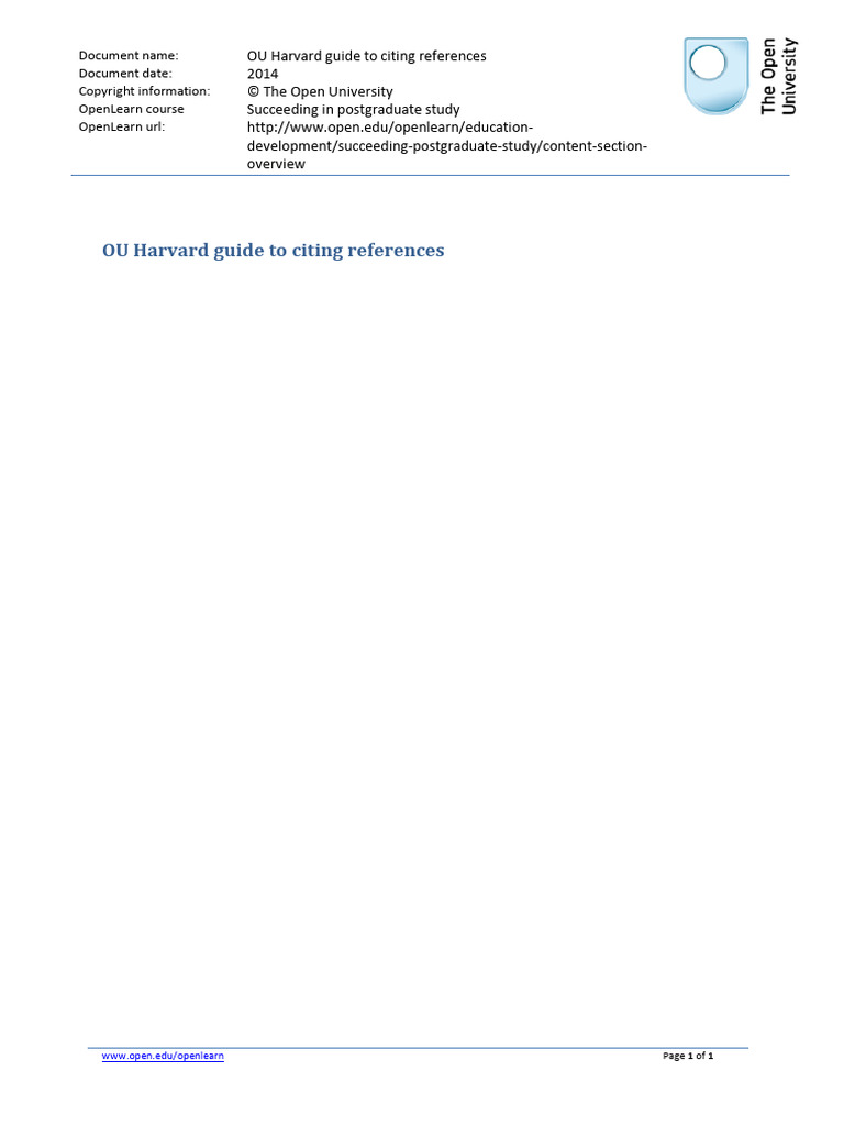 Ou harvard guide to citing references pdf