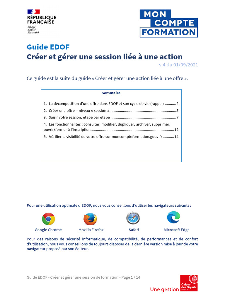 Guide EDOF : Gérer une session de formation | PDF | Évolution de ...