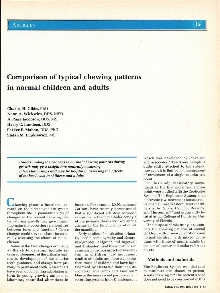 Gibbs, Lundeen Et Al1982 - Comparison of Typical Chewing Patterns in ...
