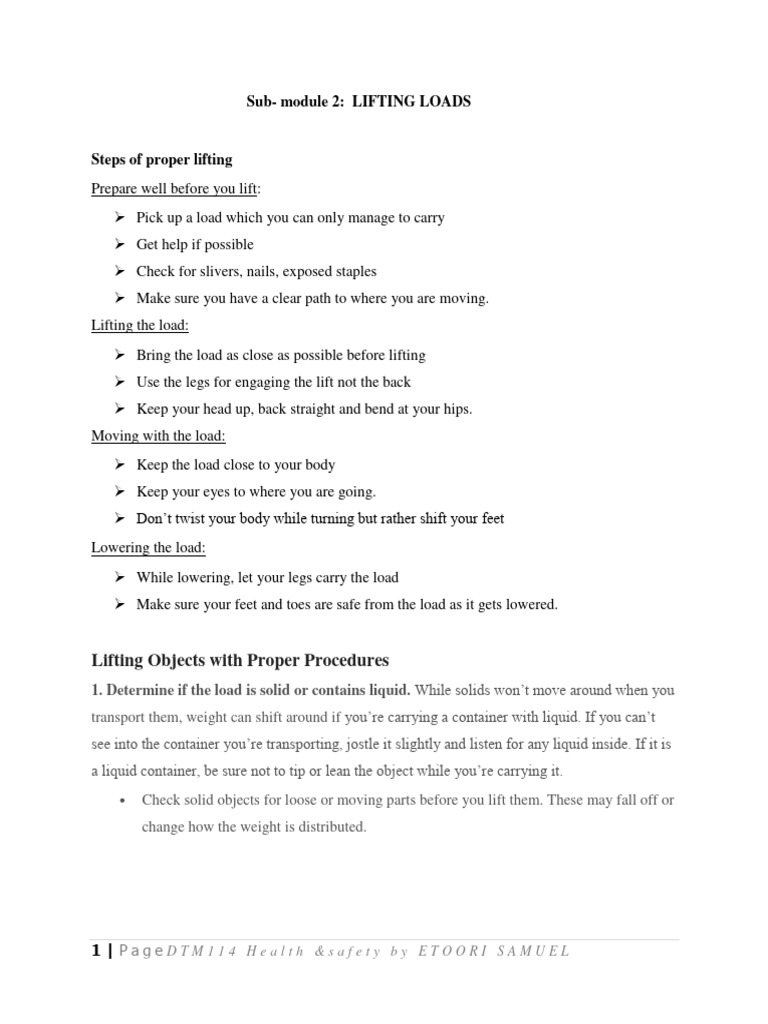 Sub Module 2. Lifting Loads PDF PDF Anatomical Terms Of Motion Chair