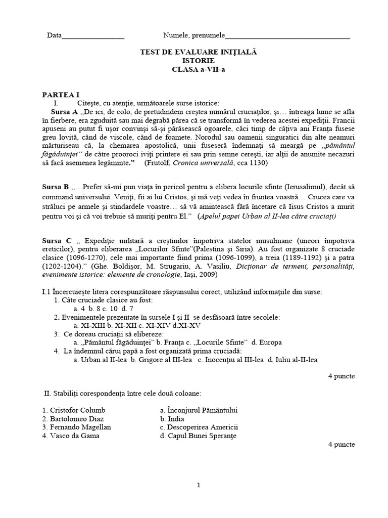 Evaluare Initiala cl.7 | PDF