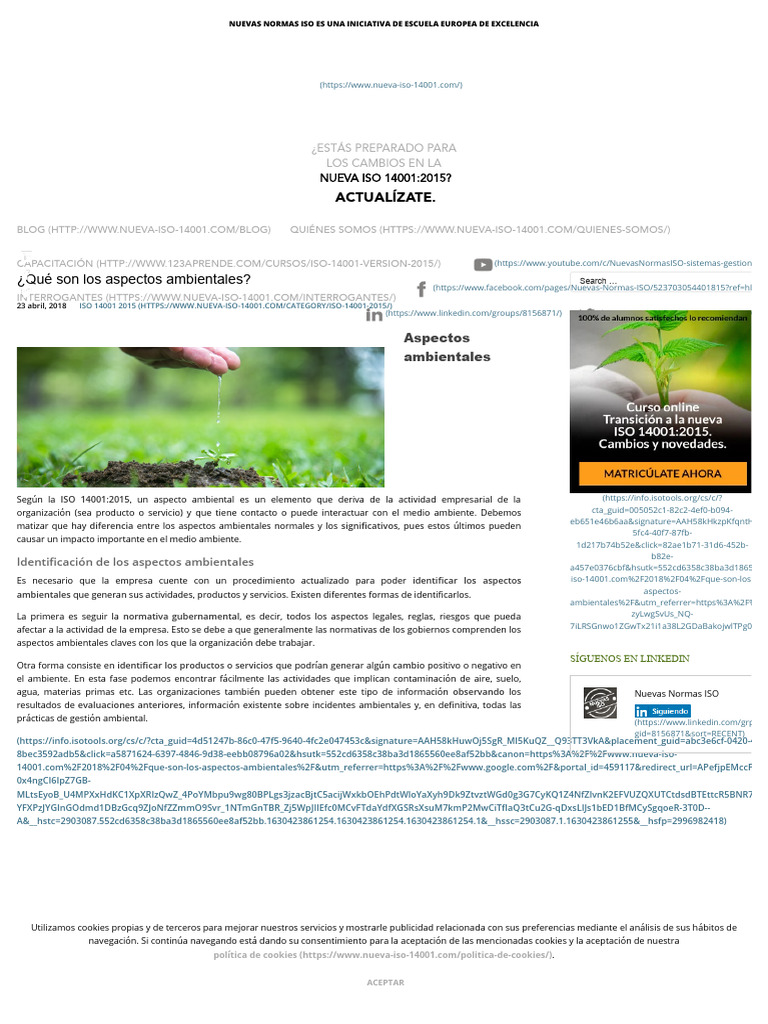 ¿Qué Son Los Aspectos Ambientales - Nueva ISO 14001 | PDF