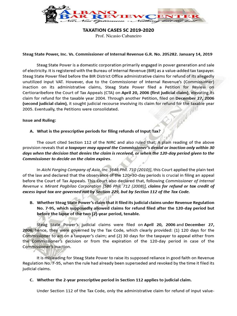Taxrev cases sc 2019 2020 prof nic cabaneiro pdf value added tax