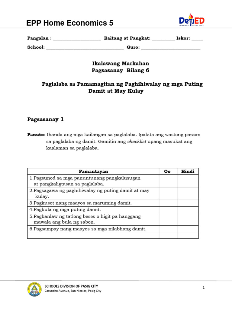 Epp 5 - He 5 - Q2 - DW6 | PDF