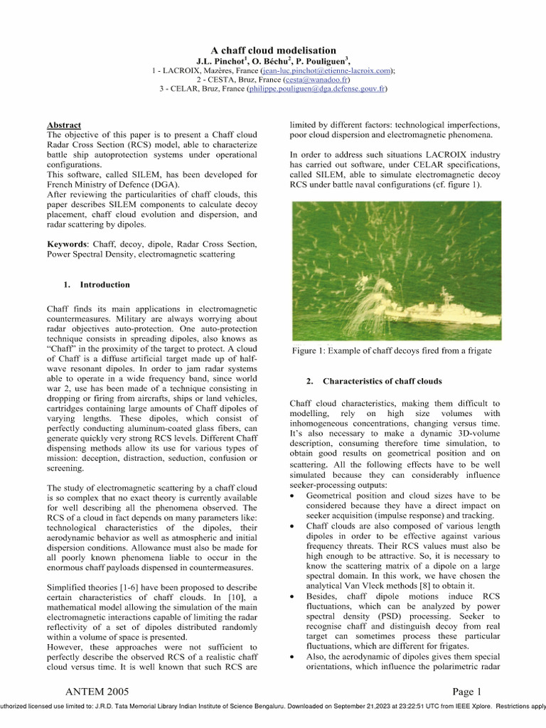 Chaff Cloud RCS Modeling for Defense | PDF | Radar | Scattering