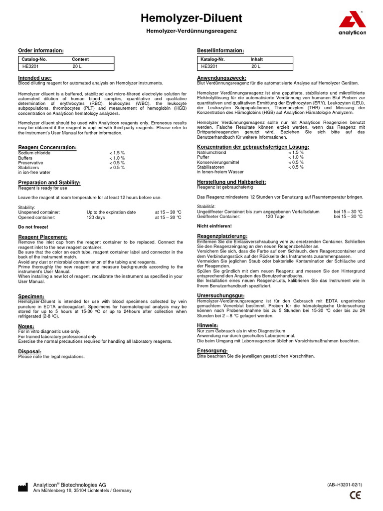Hemolyzer Diluent | PDF