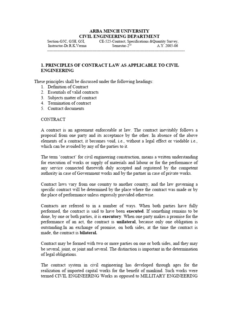 Hid PRINCIPLES OF CONTRACT LAW AS APPLICABLE TO CIVIL ENGINEERIN PDF Employment Engineering