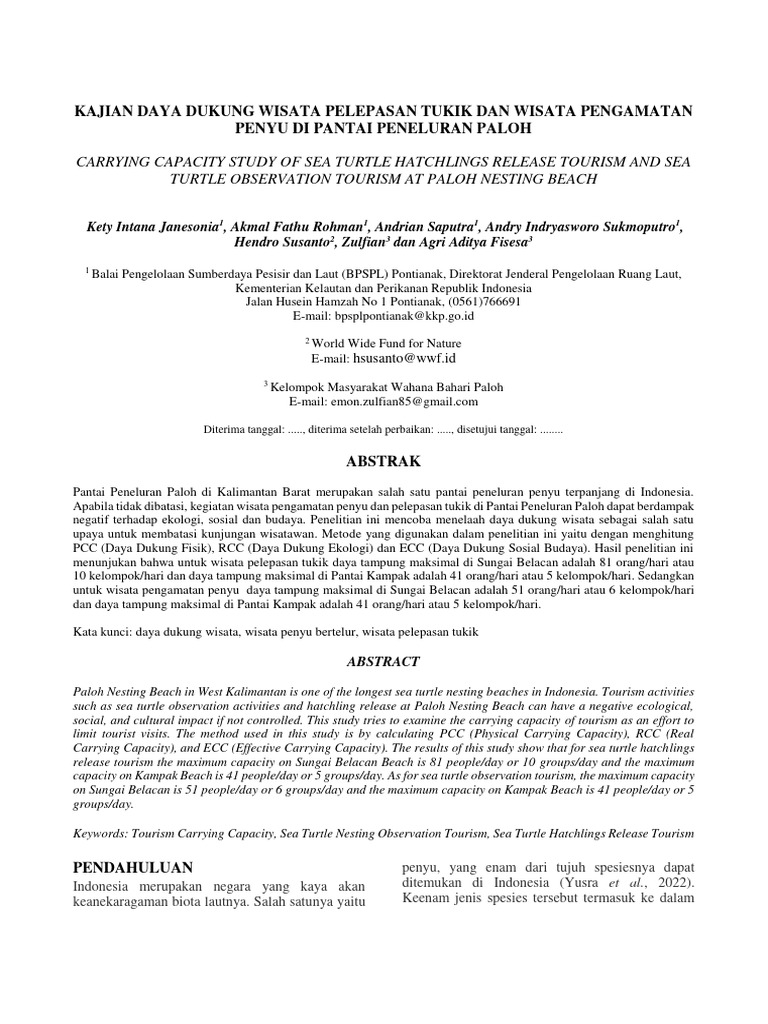 Carrying Capacity Study of Sea Turtle Hatchlings Release Tourism and ...