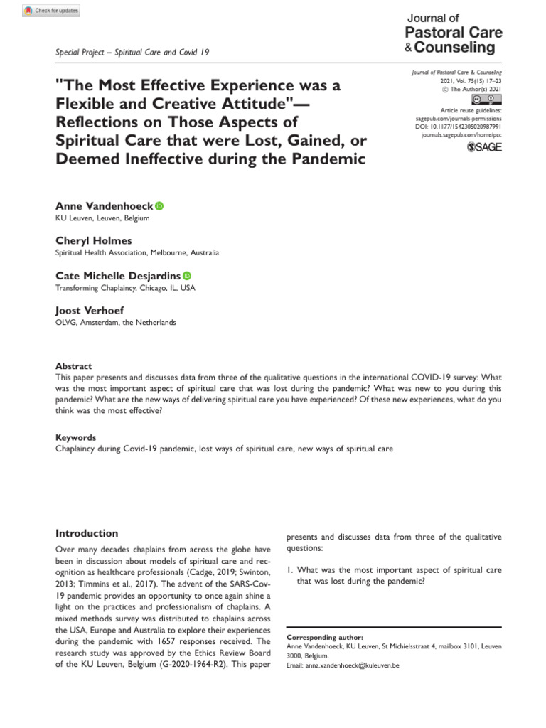 Vandenhoeck Et Al 2021 The Most Effective Experience Was A Flexible and ...