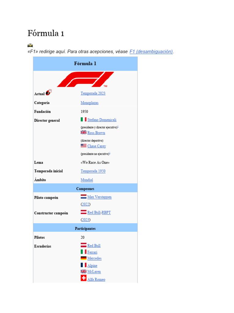 Fórmula 1 | PDF | Fórmula Um | Confederações de automobilismo