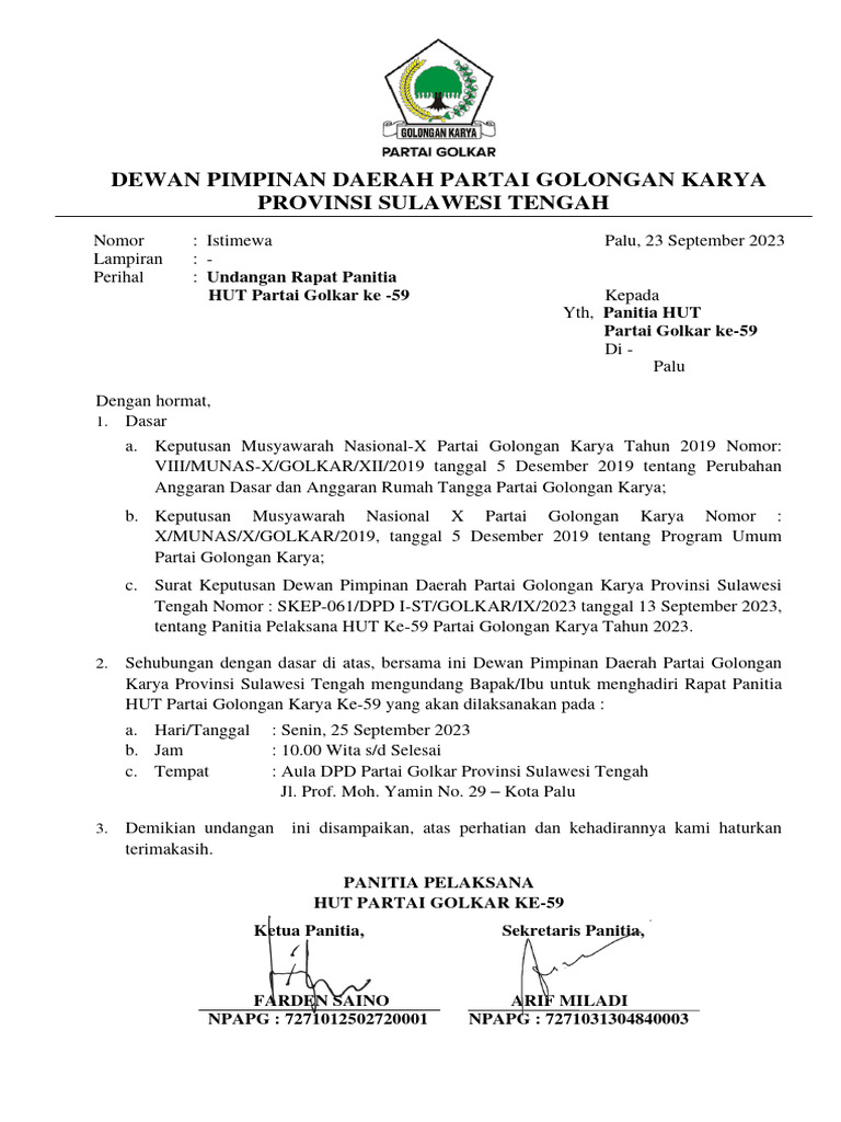 Undangan Rapat Panitia | PDF