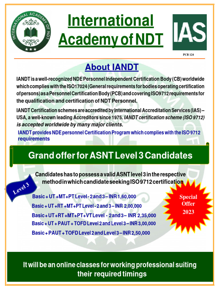 ISO 9712 Level 3 For ASNT Level 3 Holders 2023 PDF ISO 9712 Level 3 For ASNT Level 3 Holders 2023 PDF