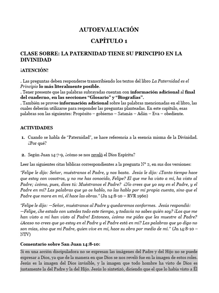 Capitulo 1 La Paternidad Tiene Su Principio En La Divinidad