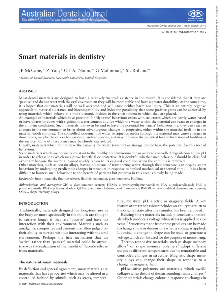 Australian Dental Journal - 2011 - McCabe - Smart Materials in ...