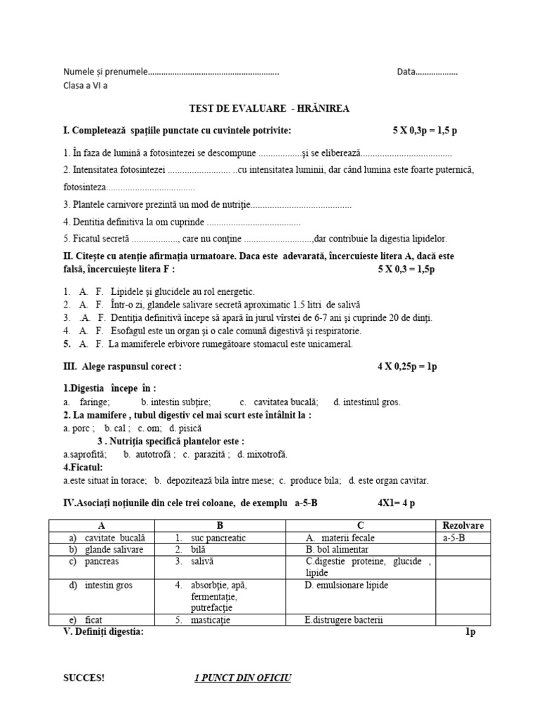 test biologie clasa 12
