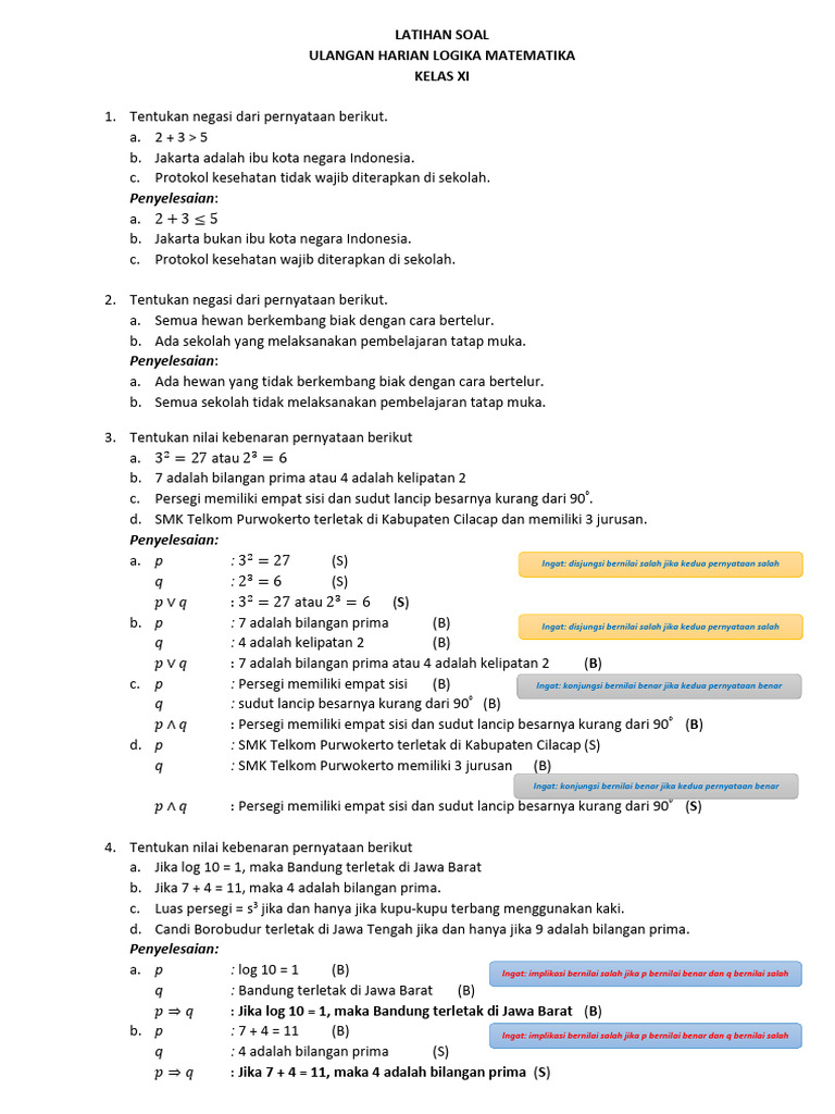 Soal Logika Matematika Kelas XI | PDF