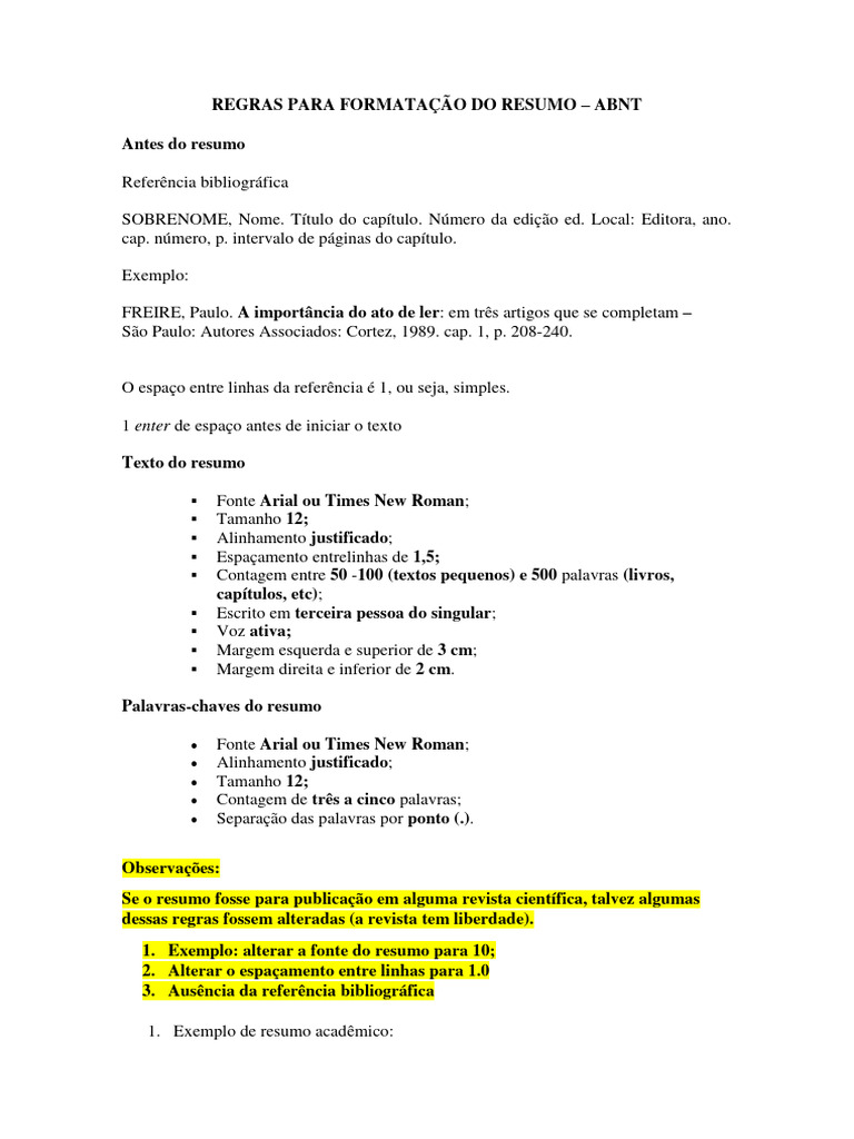 Formatação de Resumo ABNT | PDF | Abstract (resumo) | Alfabetização