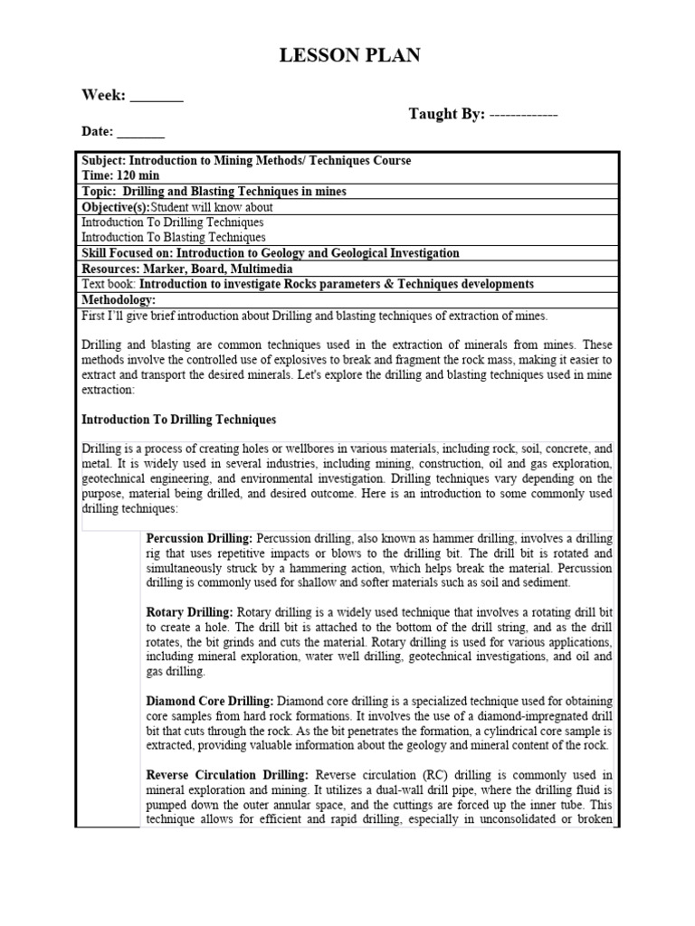 Drilling and Blasting Techniques Overview | PDF | Mining | Drilling