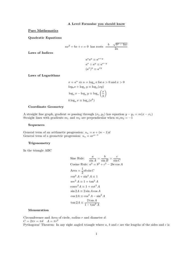 Formulae You Need To Know | PDF