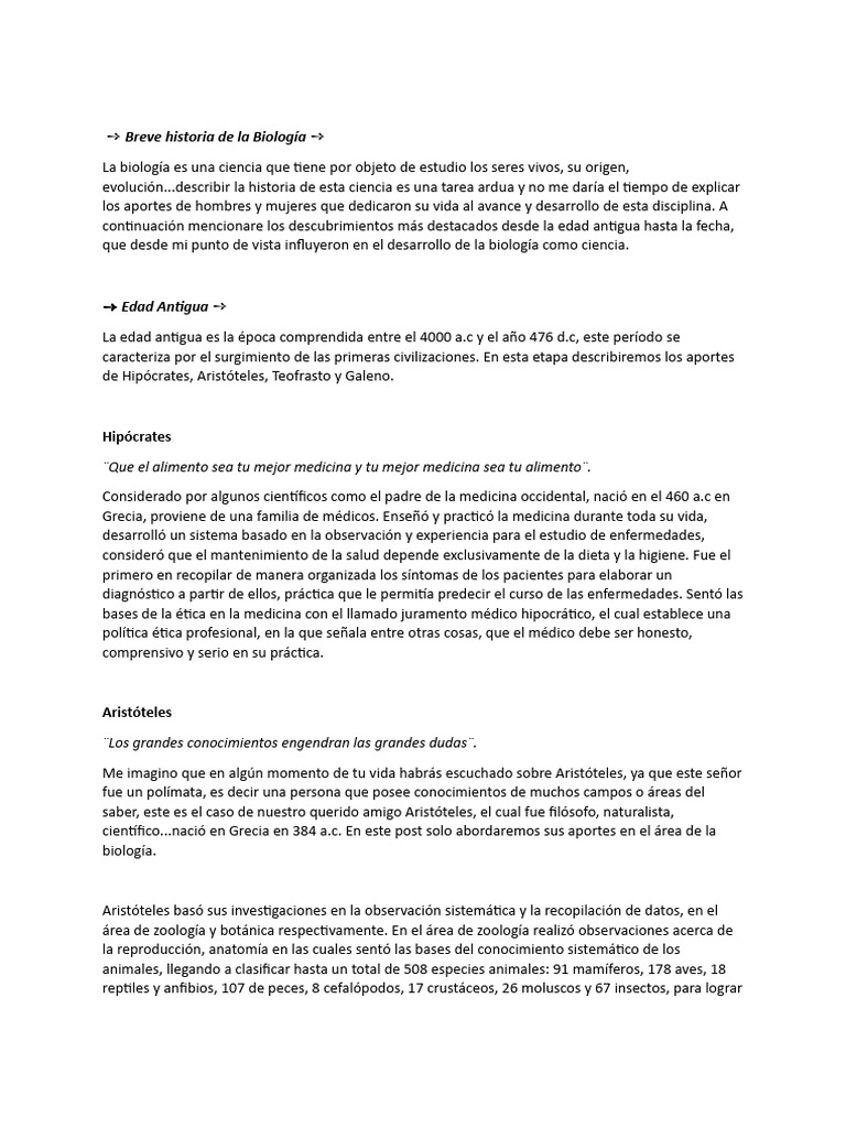Breve Historia de La Biología | PDF | Biología | Evolución