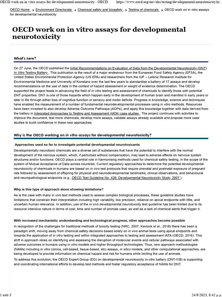 OECD Work On in Vitro Assays For Developmental Neurotoxicity | PDF | In ...