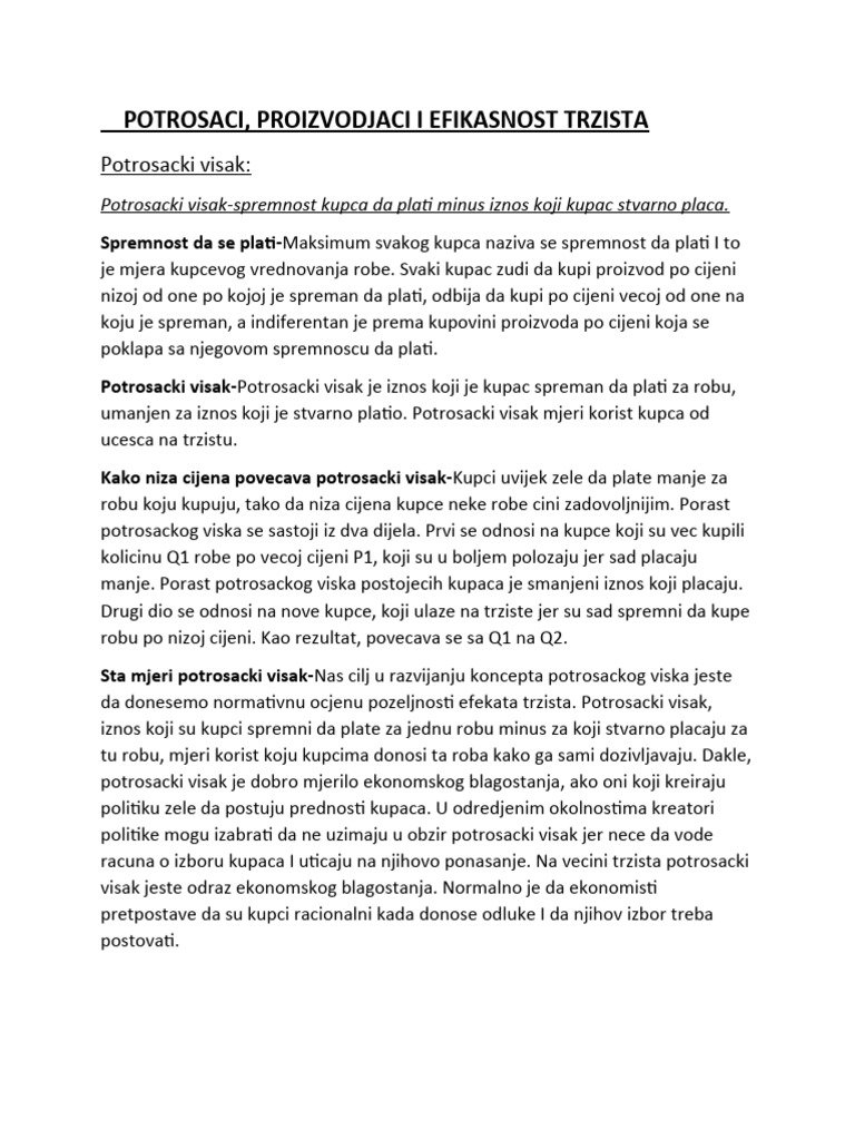 Potrosaci, Proizvodjaci I Efikasnost Trzista | PDF