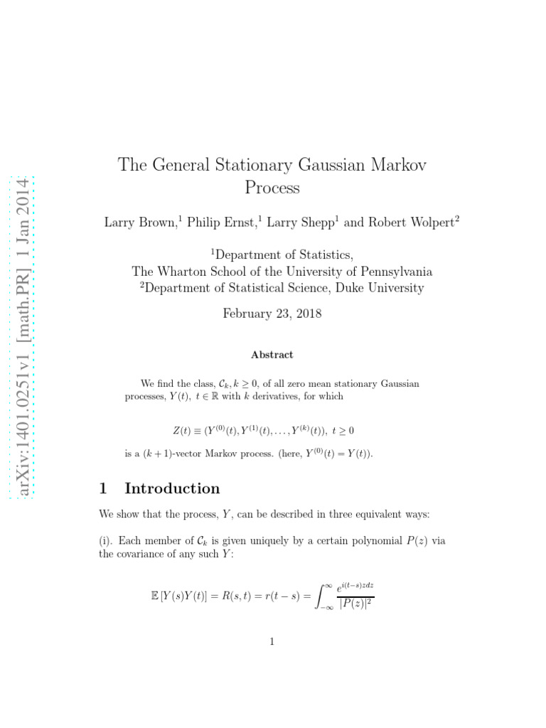 The General Stationary Gaussian Markov Process | PDF