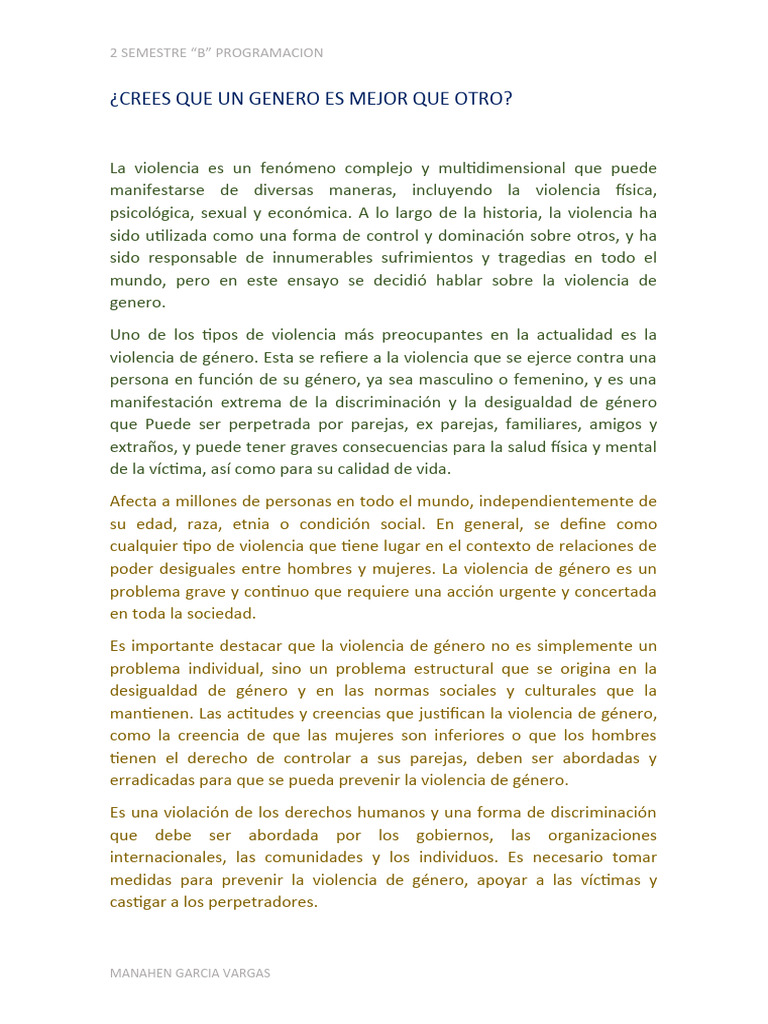 Violencia de Género: Causas y Soluciones | PDF | Violencia | Estudios ...