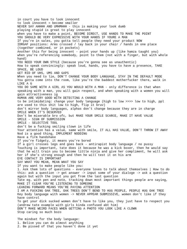Andrew Tate Body Language Course PDF