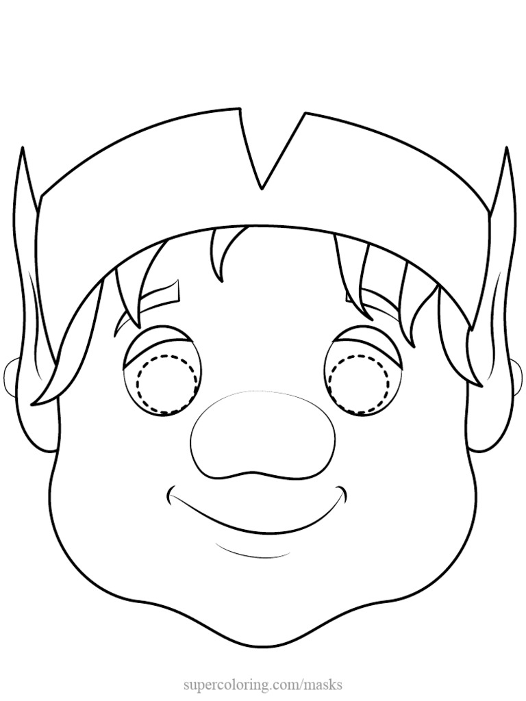 Christmas Elf Mask Outline Coloring Page | PDF