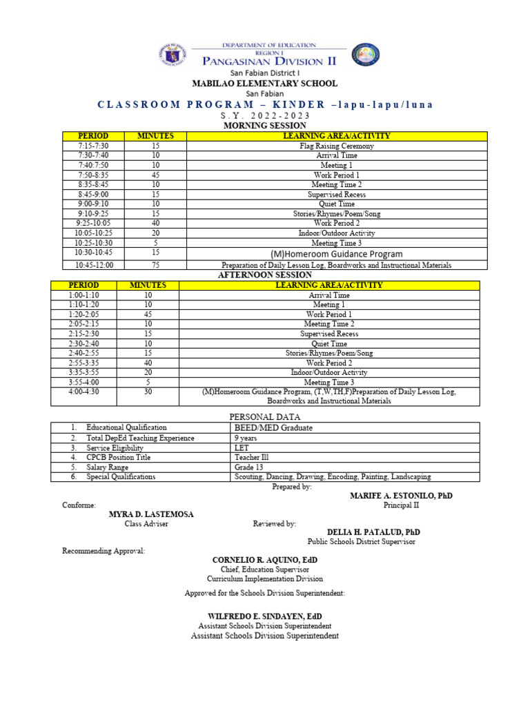 Class Program | PDF | Teaching | Schools