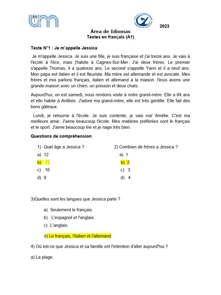 Textes en français pour débutants A1 | PDF | Arts du langage et ...