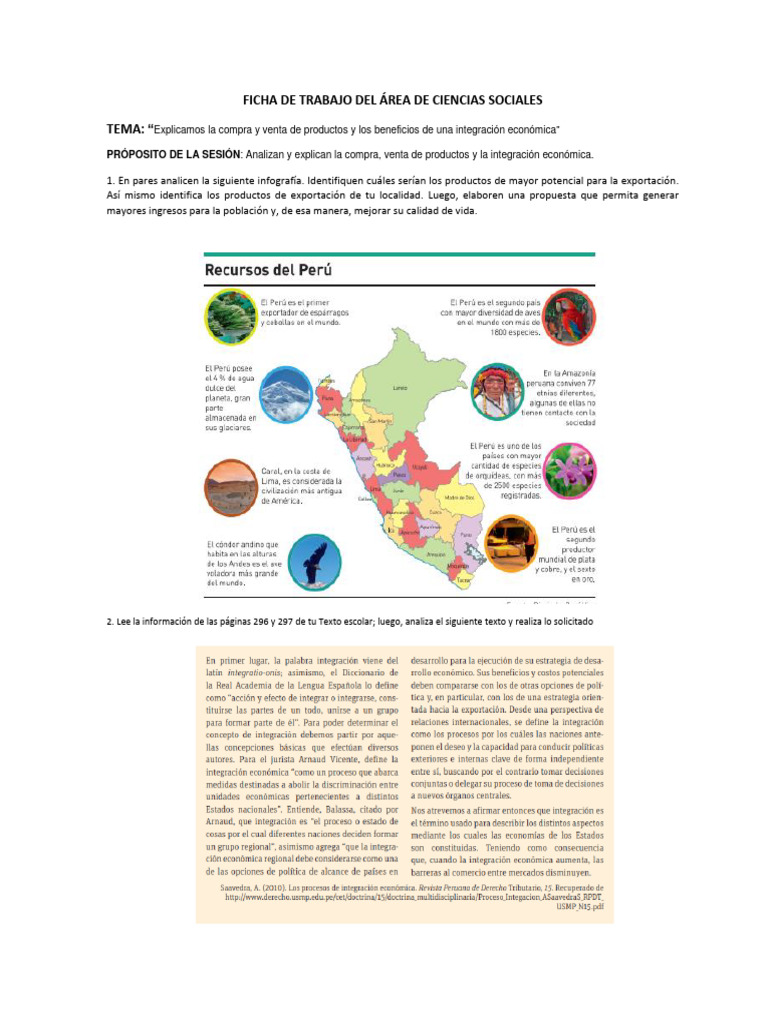Ficha de Trabajo Del Área de Ciencias Sociales-4° | PDF